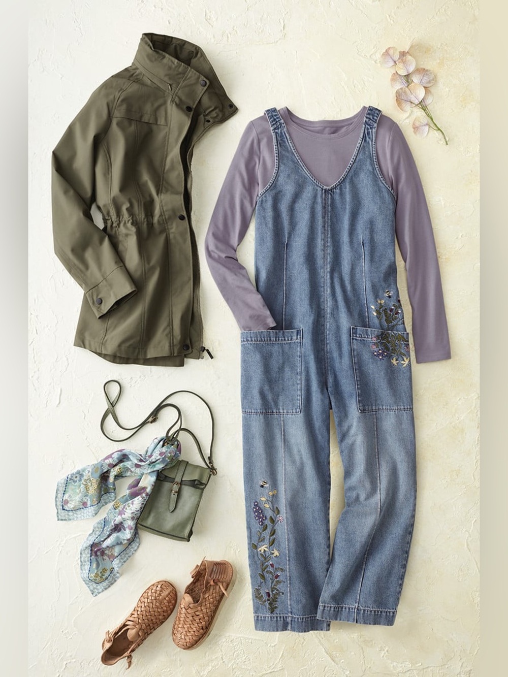 Coldwater Creek Denim Embroidered Relaxed Jumpsuit - Blue XL Petite